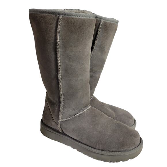 UGG Classic Tall Boots II Grey Suede Shearling Sheepskin Fur Flat Comfort Size 8 - Picture 3 of 12
